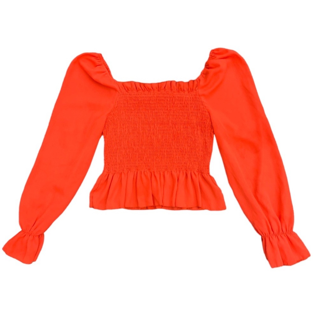 SHEIN Orange Smocked Women’s Puff Sleeve Long Sleeve Blouse Women’s Size Large